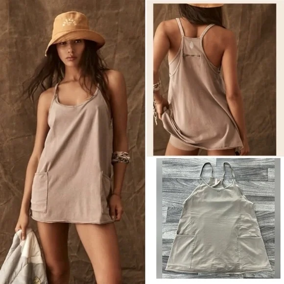 *Flaws* NEW Free People Movement Hot Shot Mini Dress in Khaki - Picture 8 of 8